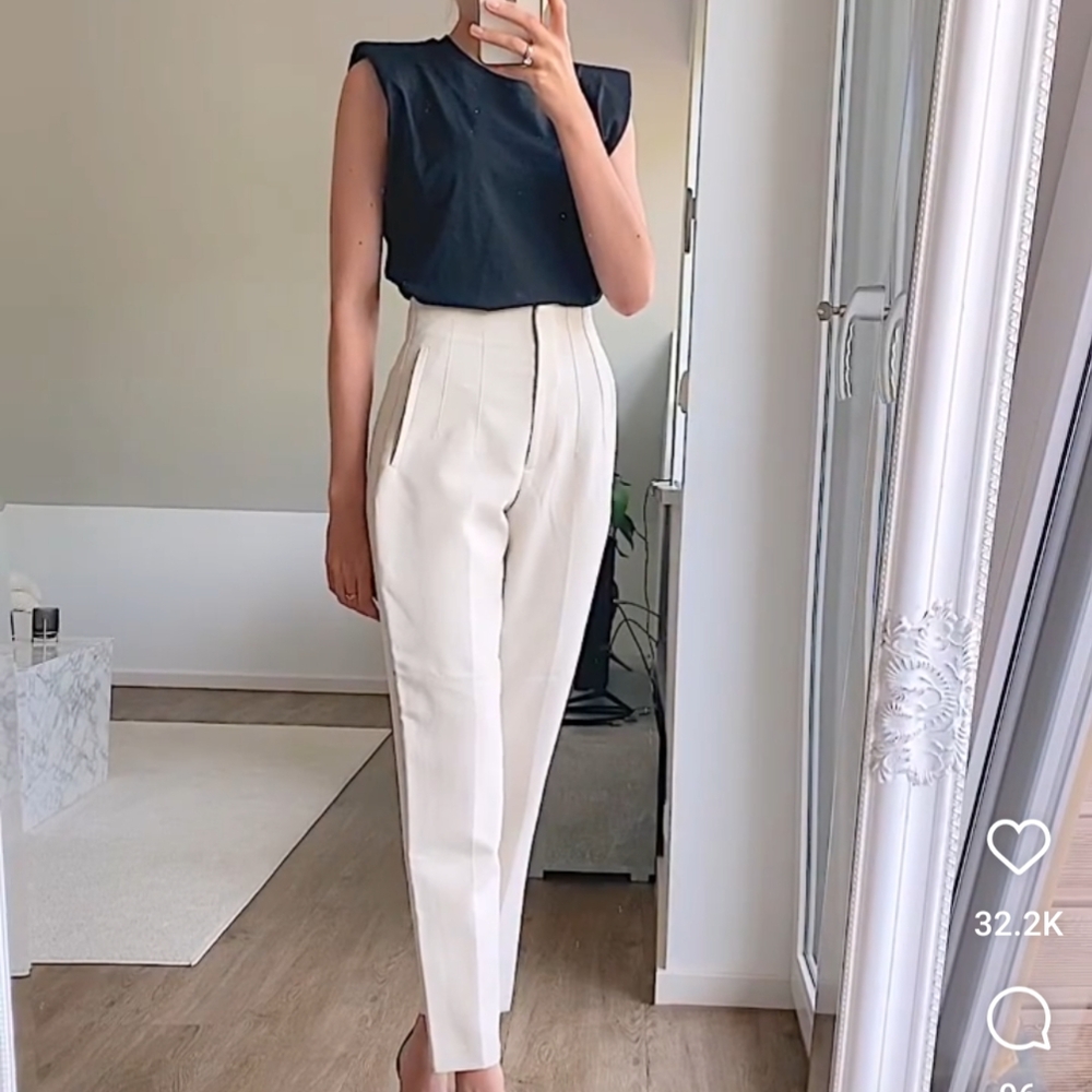 High-Waist Cream Tailored Trousers 1478/631 L NWT